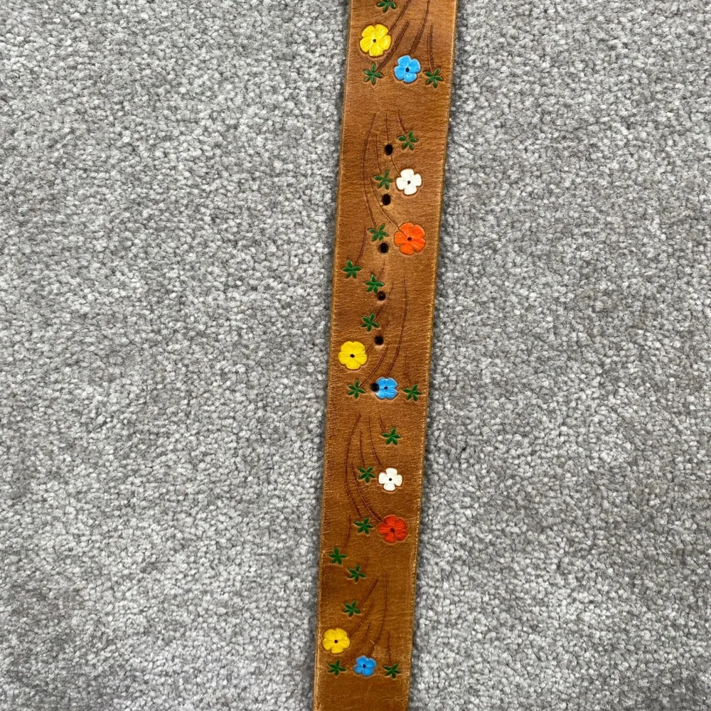 Floral Hand Painted Leather Belt Womens 30 Tan Boho Western Vintage